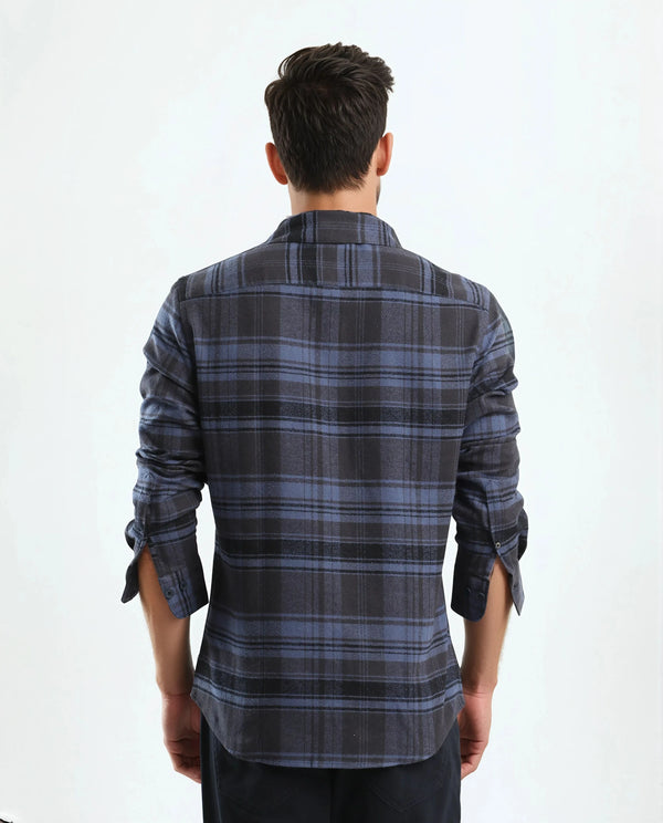Rare Rabbit Men's Ricl Blue Cotton Fabric Full Sleeves Collared Neck Button Closure Checked Shirt