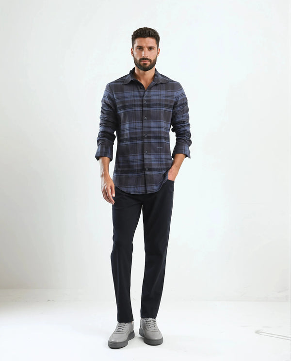 Rare Rabbit Men's Ricl Blue Cotton Fabric Full Sleeves Collared Neck Button Closure Checked Shirt