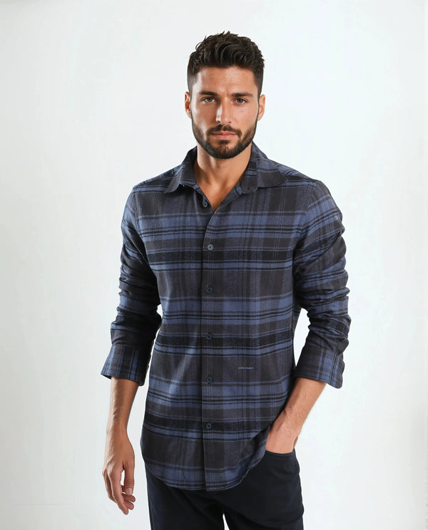 Rare Rabbit Men's Ricl Blue Cotton Fabric Full Sleeves Collared Neck Button Closure Checked Shirt