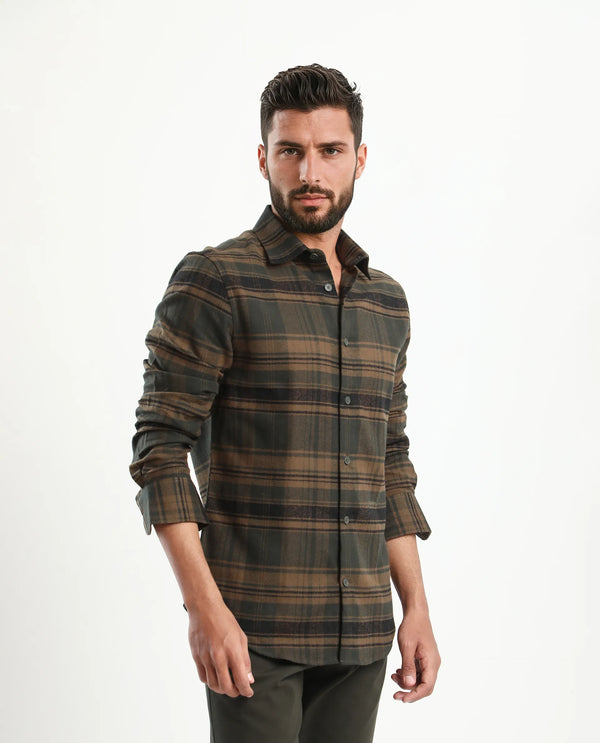 Rare Rabbit Men's Ricl Brown Cotton Fabric Full Sleeves Collared Neck Button Closure Checked Shirt