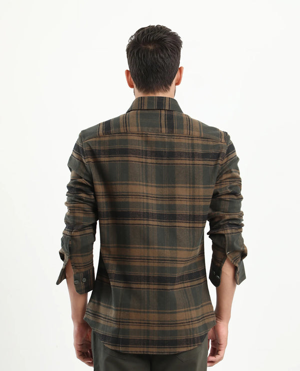 Rare Rabbit Men's Ricl Brown Cotton Fabric Full Sleeves Collared Neck Button Closure Checked Shirt