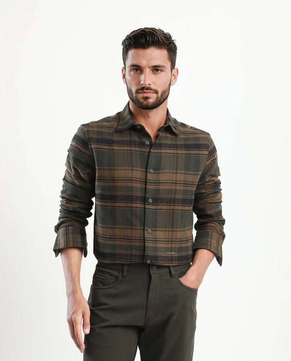 Rare Rabbit Men's Ricl Brown Cotton Fabric Full Sleeves Collared Neck Button Closure Checked Shirt