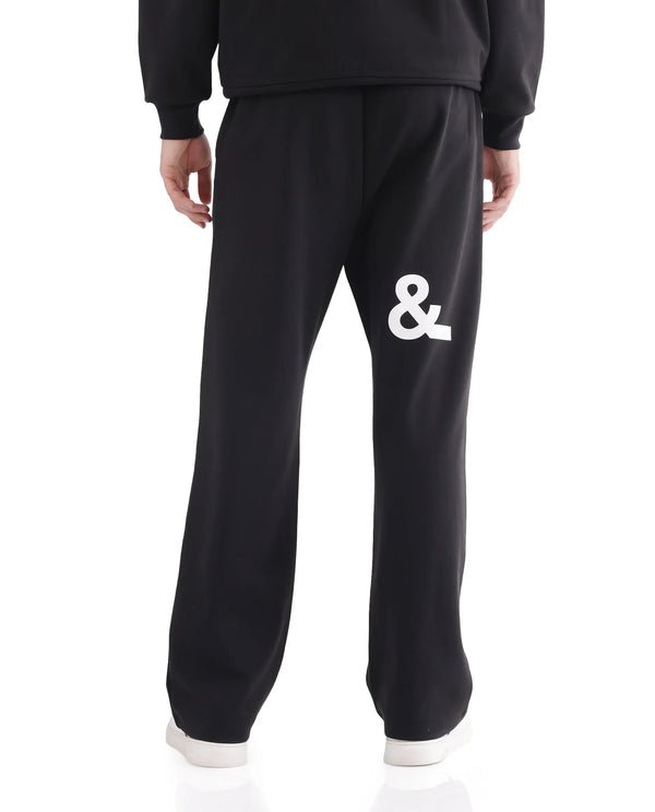 Rare Rabbit Men Ricot-B Black Cotton Blend Fabric Mid Rise Drawstring Closure Printed Track Pant