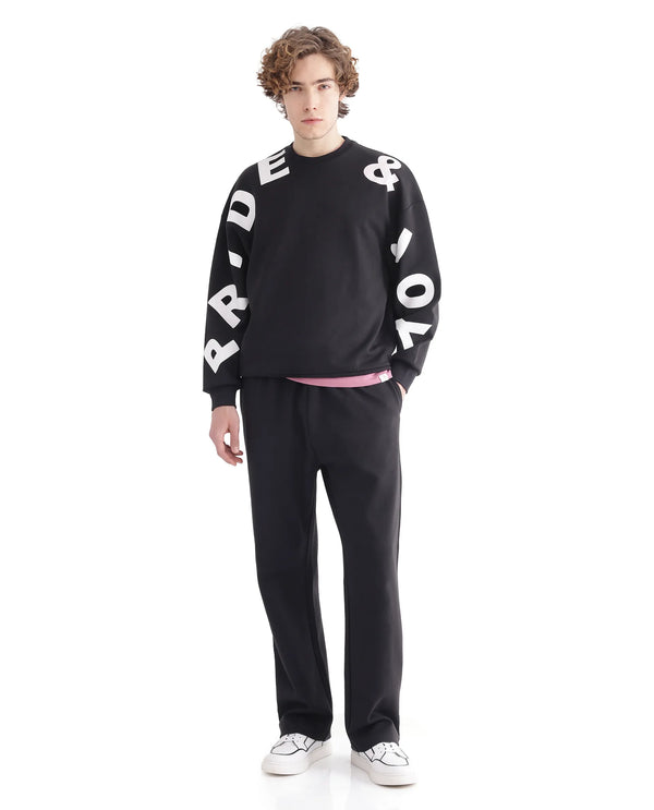 Rare Rabbit Men Ricot-B Black Cotton Blend Fabric Mid Rise Drawstring Closure Printed Track Pant