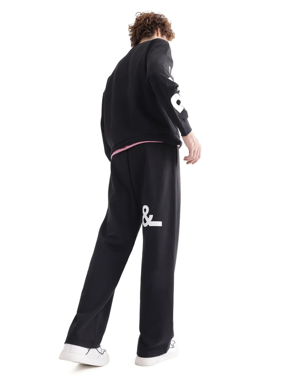 Rare Rabbit Men Ricot-B Black Cotton Blend Fabric Mid Rise Drawstring Closure Printed Track Pant