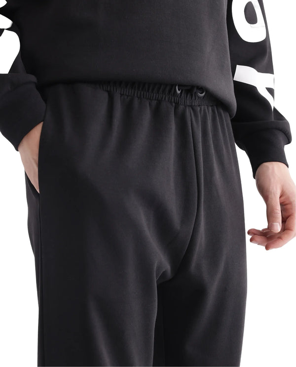 Rare Rabbit Men Ricot-B Black Cotton Blend Fabric Mid Rise Drawstring Closure Printed Track Pant