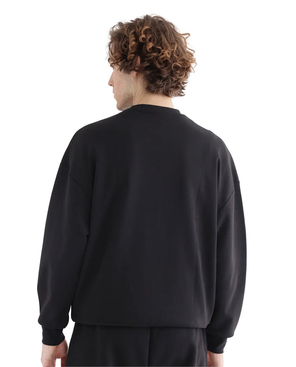 Rare Rabbit Men Ricot Black Cotton Blend Fabric Full Sleeve Boxy Fit All Over Typography Print Sweatshirt