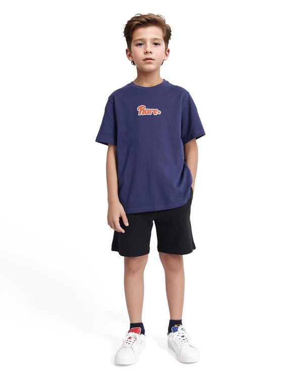 Rare Ones Kids Ride Navy Cotton Half Sleeves Crew Neck Embroidered T-Shirt