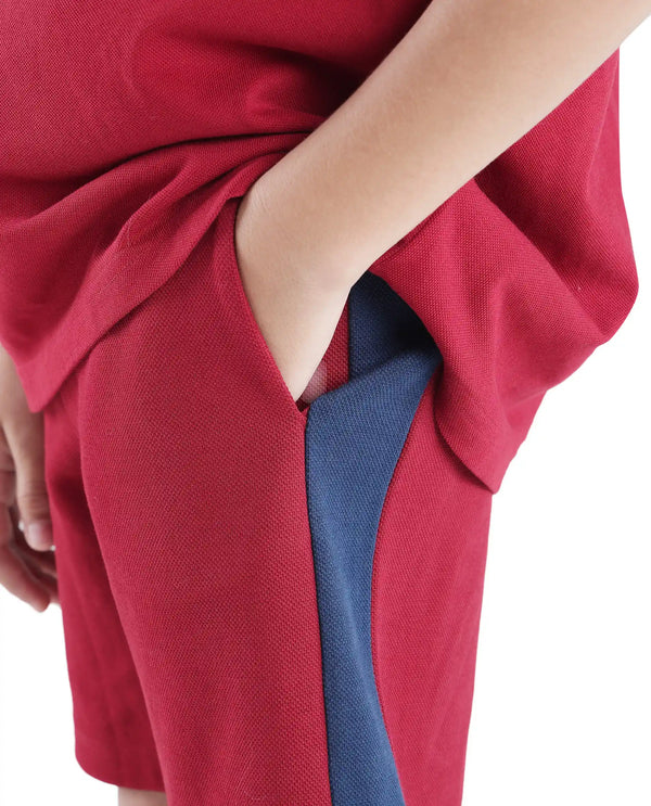 Rare Ones Kids Rider Dark Red Cotton Poly Cut And Sew Shorts