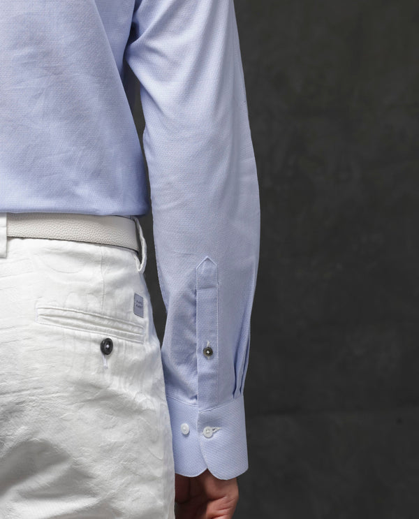 Rare Rabbit Mens Rigor Pastel Blue Full Sleeve Cotton Dobby Weave Regular Fit Solid Shirt