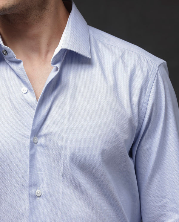 Rare Rabbit Mens Rigor Pastel Blue Full Sleeve Cotton Dobby Weave Regular Fit Solid Shirt