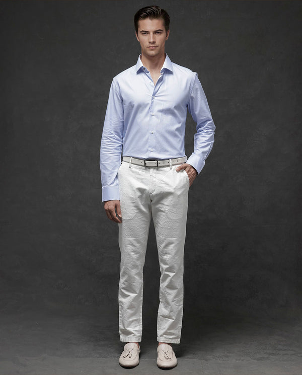 Rare Rabbit Mens Rigor Pastel Blue Full Sleeve Cotton Dobby Weave Regular Fit Solid Shirt