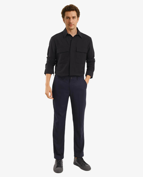 Rare Rabbit Men Rimal Black Viscose Nylon Blend Fabric Full Sleeve Spread Collar Regular Fit Cavalry Twill Solid Shirt