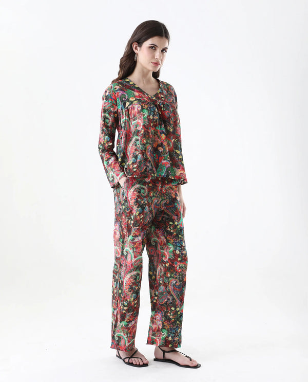 Rareism Women Rinatao-B Dark Multi Straight Fit Geometric Print Ankle Length Trouser