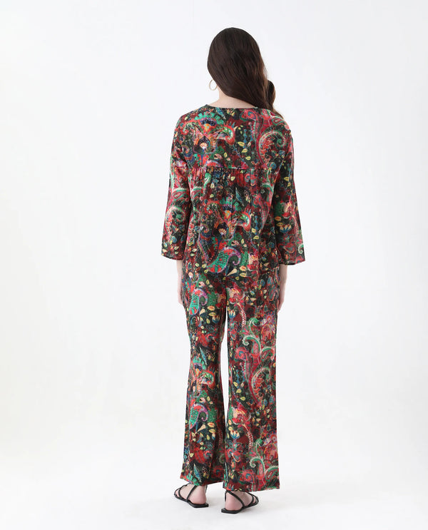 Rareism Women Rinatao-B Dark Multi Straight Fit Geometric Print Ankle Length Trouser