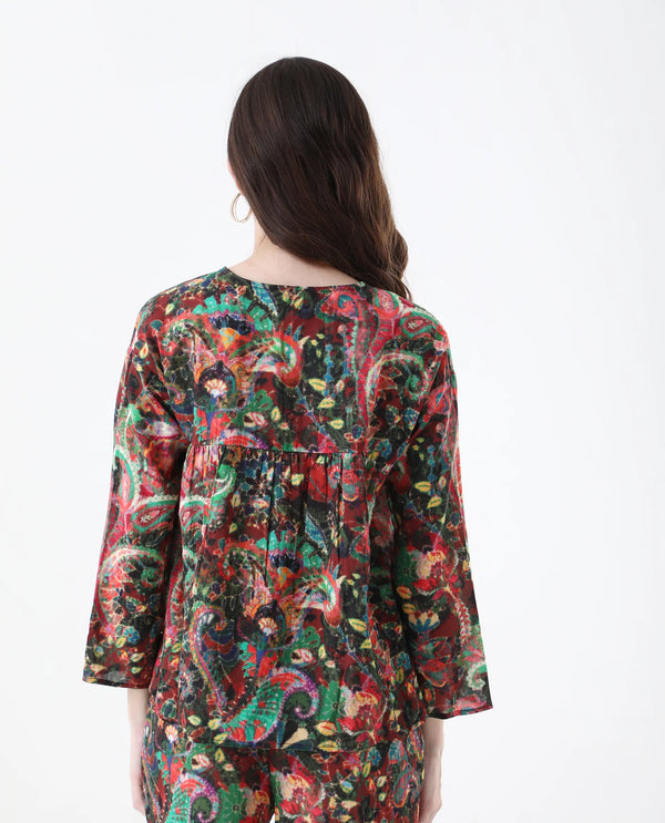 Rareism Women Rinatao-T Dark Multi Full Sleeve V-Neck Loop Geometric Print Top
