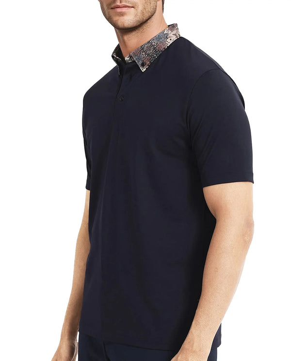 Rare Rabbit Men Ringer-2 Dark Navy Cotton Fabric Printed Collar Half Sleeves Polo T-Shirt
