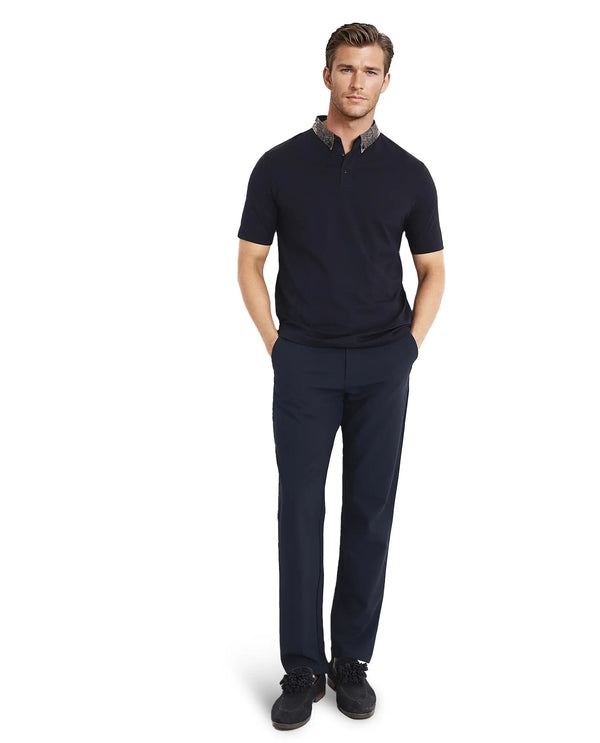 Rare Rabbit Men Ringer-2 Dark Navy Cotton Fabric Printed Collar Half Sleeves Polo T-Shirt