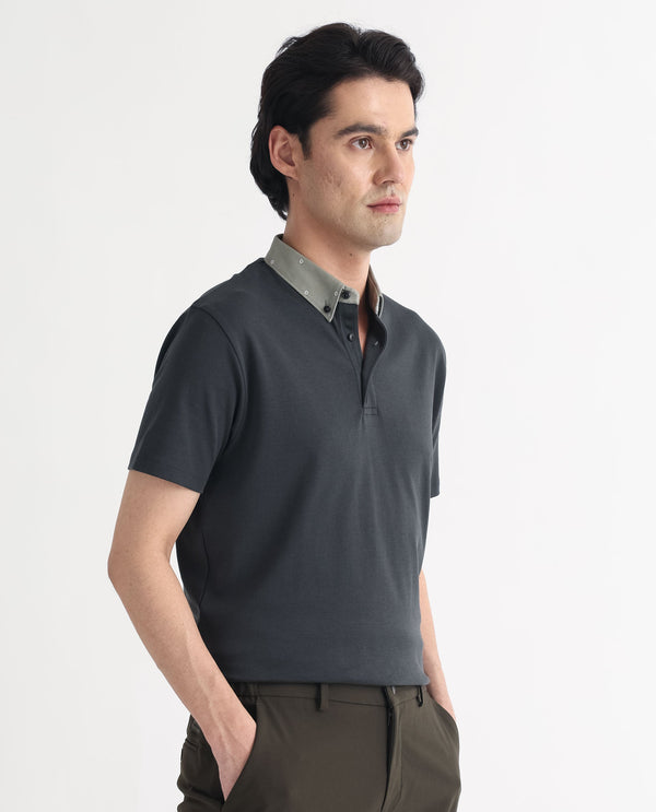 Rare Rabbit Men's Ringer-1 Olive Cotton Fabric Printed Collar Neck Half Sleeves Polo T-Shirt