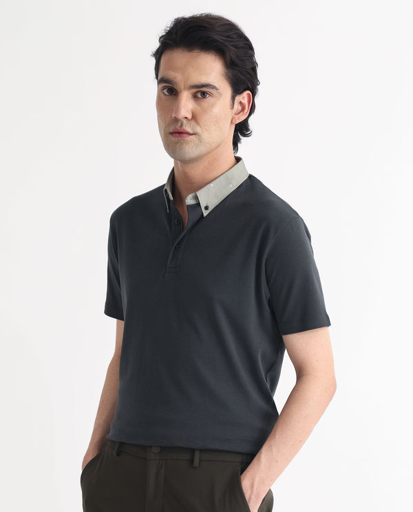 Rare Rabbit Men's Ringer-1 Olive Cotton Fabric Printed Collar Neck Half Sleeves Polo T-Shirt
