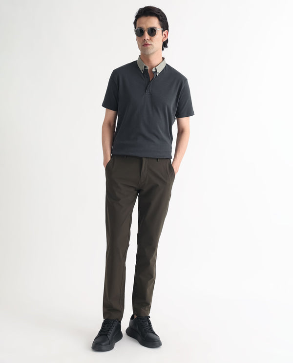 Rare Rabbit Men's Ringer-1 Olive Cotton Fabric Printed Collar Neck Half Sleeves Polo T-Shirt