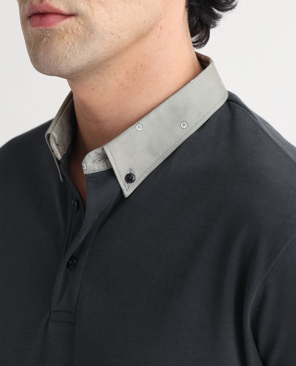 Rare Rabbit Men's Ringer-1 Olive Cotton Fabric Printed Collar Neck Half Sleeves Polo T-Shirt