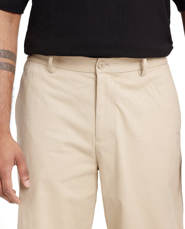 Rare Rabbit Men's Riol Beige Cotton Blend Fabric Wide Leg Fit Plain Trouser