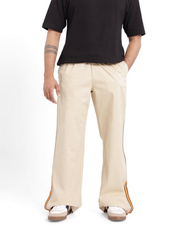 Rare Rabbit Men's Riol Beige Cotton Blend Fabric Wide Leg Fit Plain Trouser