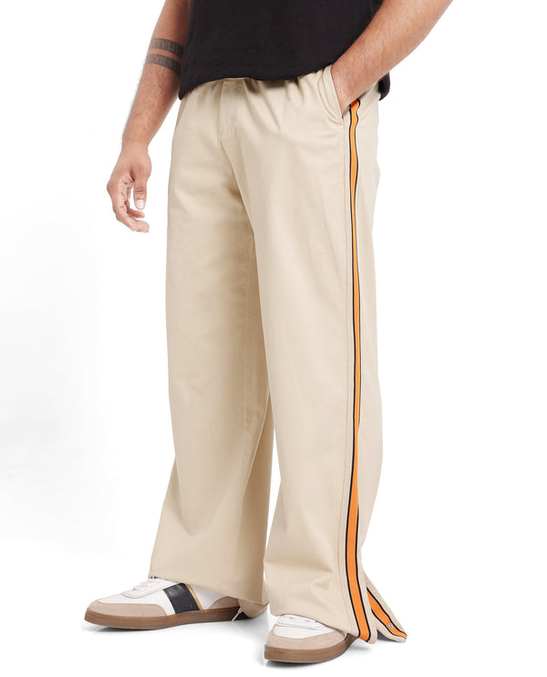 Rare Rabbit Men's Riol Beige Cotton Blend Fabric Wide Leg Fit Plain Trouser