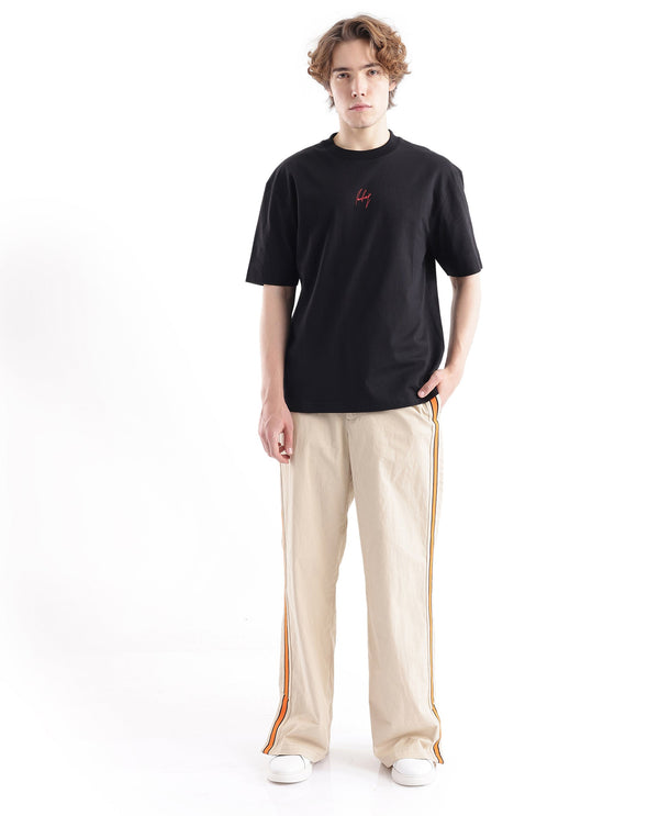 Rare Rabbit Men's Riol Beige Cotton Blend Fabric Wide Leg Fit Plain Trouser