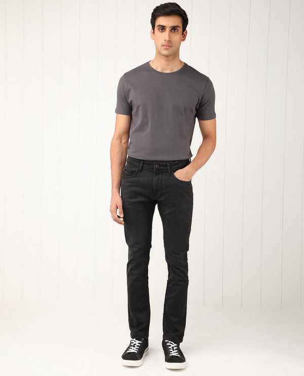Rare Rabbit Men's Riom Dark Grey Dark Wash Slim Fit Jeans