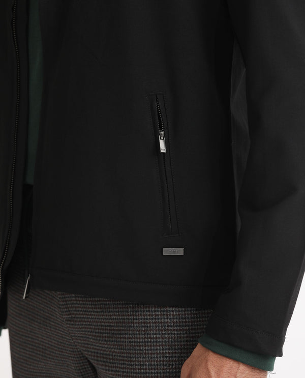 Rare Rabbit Mens Rion Black Jacket Polyester Viscose Fabric Mandarin Collar Knitted Full Sleeves Zipper Closure Regular Fit