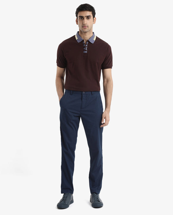Rare Rabbit Men's Rique Dark Maroon Cotton Fabric Short Sleeve Zipper Closure Plain Knitted Polo T-Shirt