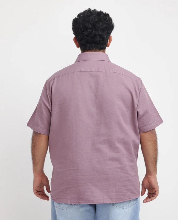 Rare Rabbit Men's Rissa Dusky Pink Cotton Fabric Half Sleeves Plain Dobby Shirt Plus Size Fit