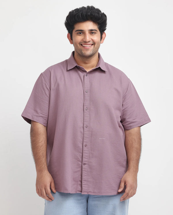 Rare Rabbit Men's Rissa Dusky Pink Cotton Fabric Half Sleeves Plain Dobby Shirt Plus Size Fit