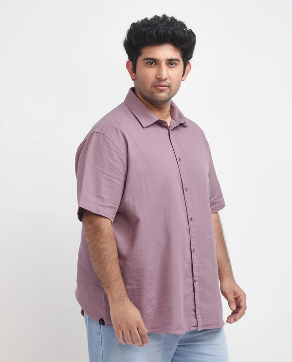 Rare Rabbit Men's Rissa Dusky Pink Cotton Fabric Half Sleeves Plain Dobby Shirt Plus Size Fit