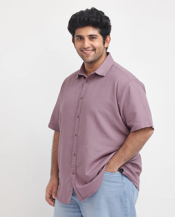 Rare Rabbit Men's Rissa Dusky Pink Cotton Fabric Half Sleeves Plain Dobby Shirt Plus Size Fit