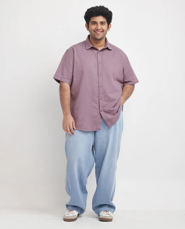 Rare Rabbit Men's Rissa Dusky Pink Cotton Fabric Half Sleeves Plain Dobby Shirt Plus Size Fit