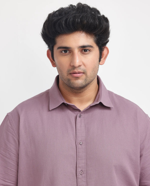 Rare Rabbit Men's Rissa Dusky Pink Cotton Fabric Half Sleeves Plain Dobby Shirt Plus Size Fit