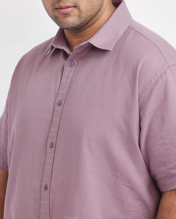 Rare Rabbit Men's Rissa Dusky Pink Cotton Fabric Half Sleeves Plain Dobby Shirt Plus Size Fit