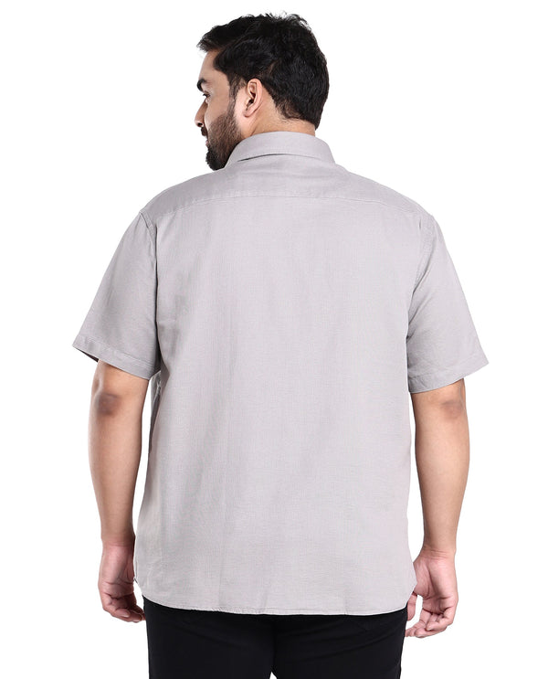 Rare Rabbit Men's Rissa Grey Cotton Fabric Half Sleeves Solid Dobby Shirt Plus Size