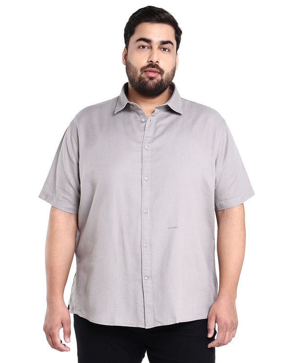 Rare Rabbit Men's Rissa Grey Cotton Fabric Half Sleeves Solid Dobby Shirt Plus Size