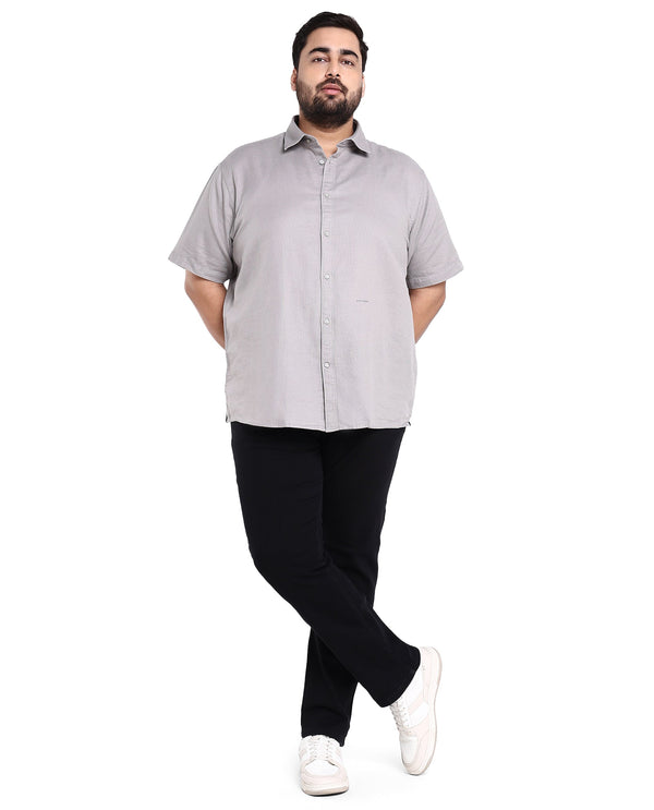 Rare Rabbit Men's Rissa Grey Cotton Fabric Half Sleeves Solid Dobby Shirt Plus Size