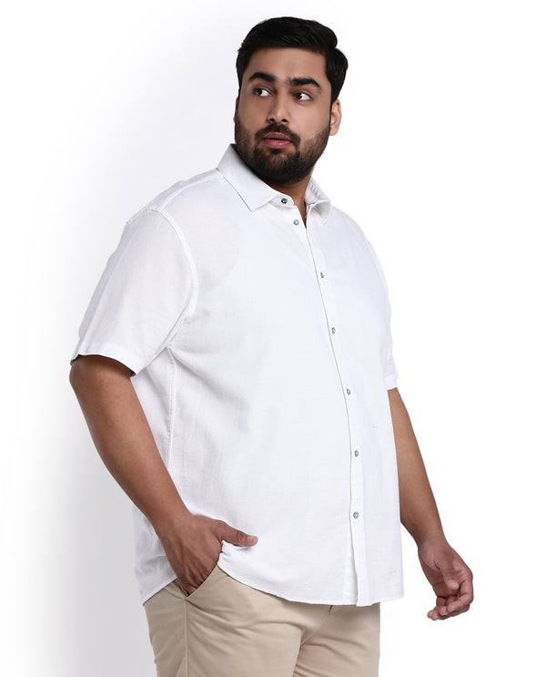 Rare Rabbit Men's Rissa White Cotton Fabric Half Sleeves Solid Dobby Shirt Plus Size