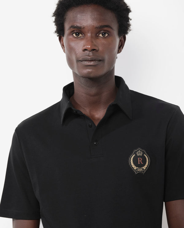 Rare Rabbit Men's Ritz Black Cotton Fabric Short Sleeve Regular Fit Solid Polo T-Shirt