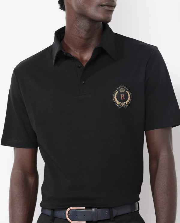 Rare Rabbit Men's Ritz Black Cotton Fabric Short Sleeve Regular Fit Solid Polo T-Shirt