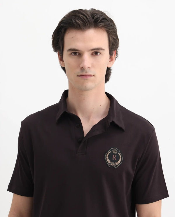 Rare Rabbit Men's Ritz Brown Cotton Fabric Short Sleeve Regular Fit Solid Polo T-Shirt