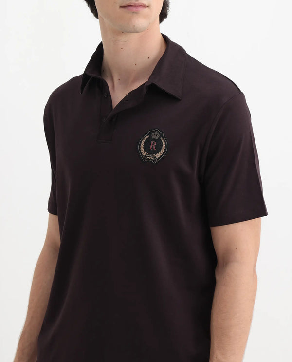 Rare Rabbit Men's Ritz Brown Cotton Fabric Short Sleeve Regular Fit Solid Polo T-Shirt