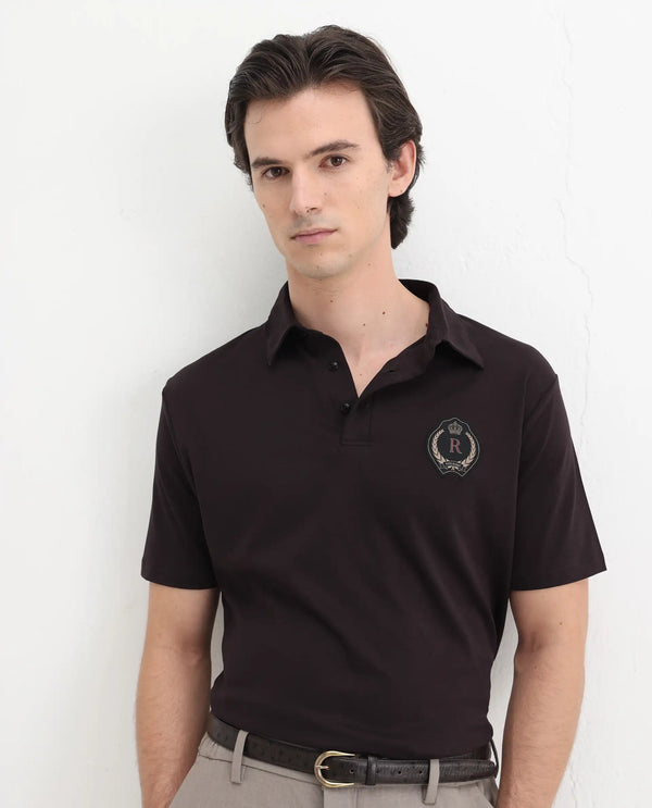 Rare Rabbit Men's Ritz Brown Cotton Fabric Short Sleeve Regular Fit Solid Polo T-Shirt
