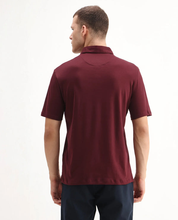 Rare Rabbit Men's Ritz Maroon Cotton Fabric Short Sleeve Regular Fit Solid Polo T-Shirt